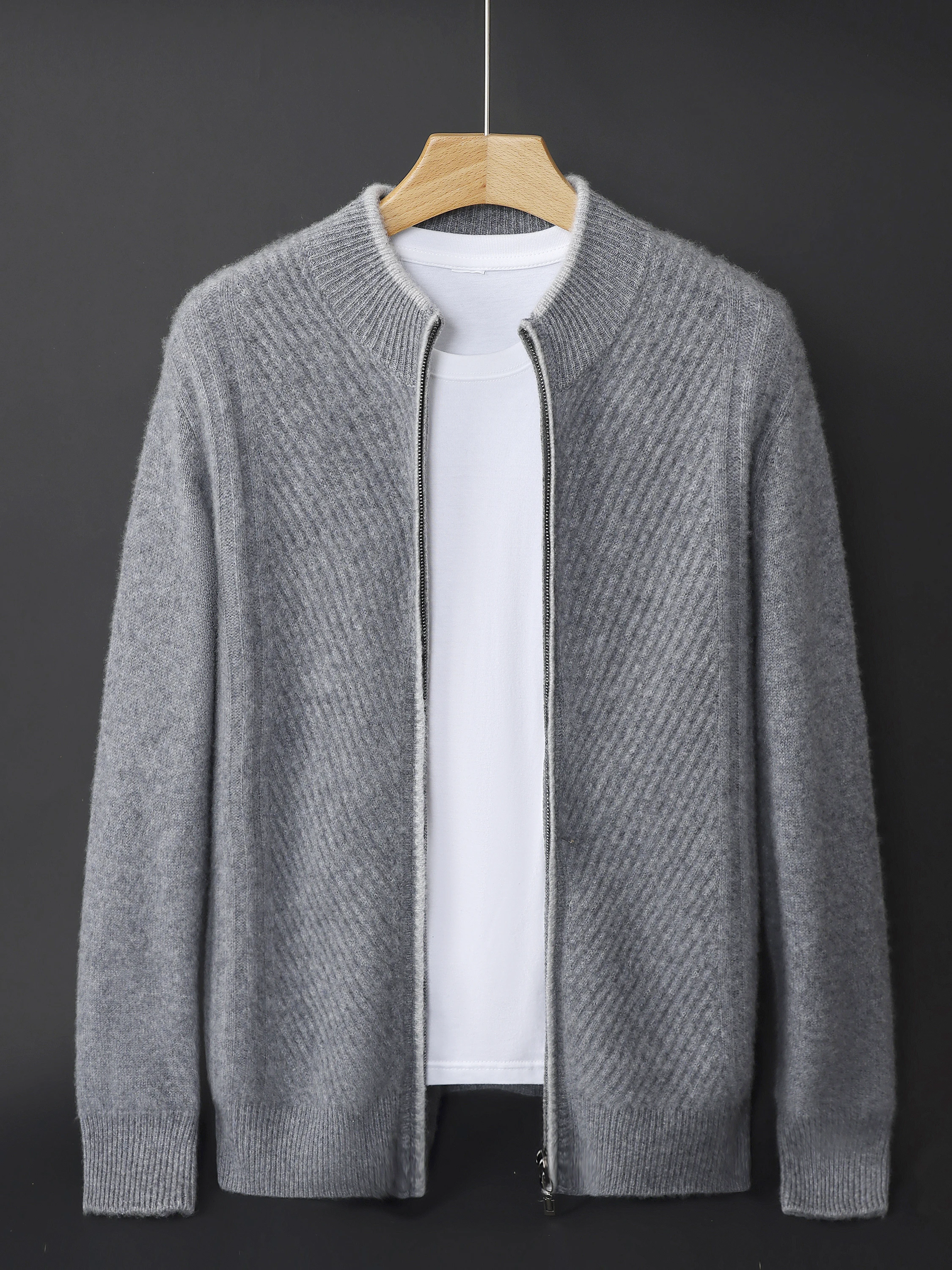 

00% чистая шерсть, трикотажный кардиган на молнии, мужской свободный пуловер Busin Sle, свитер, повседневная зимняя верхняя одежда