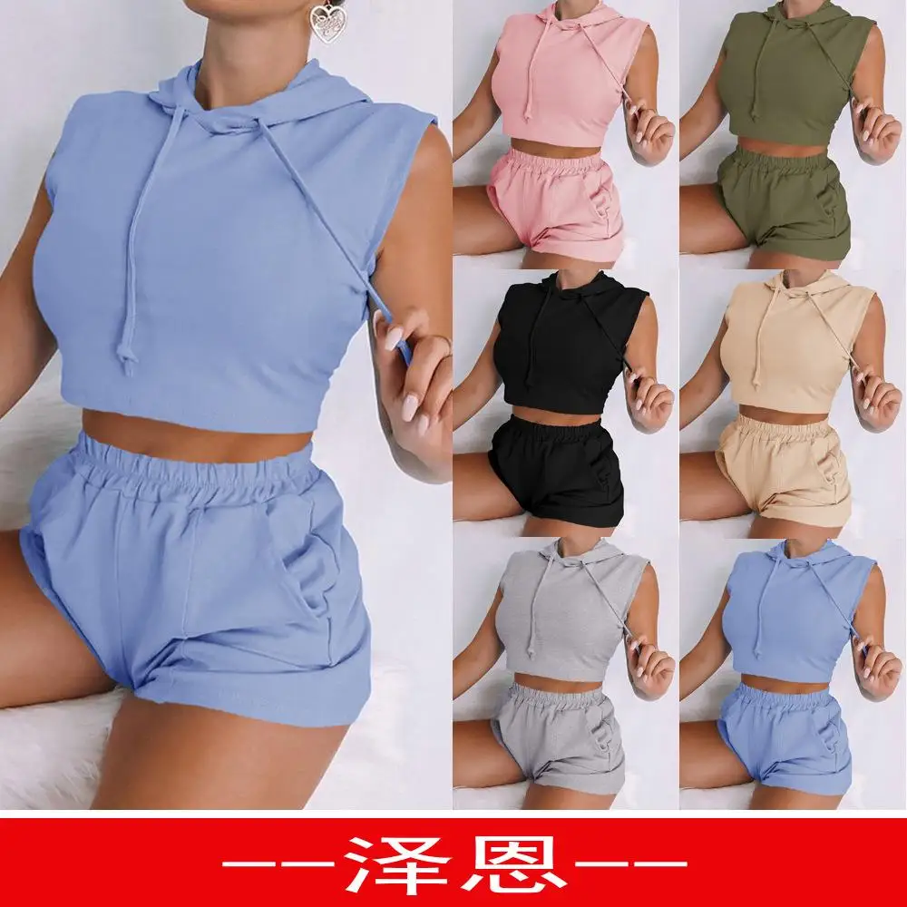 

Women's Hooded Vest ket orts Set Casual Sle Tee-Piece Winter Faion Outfit Color Splice Proc No Brand
