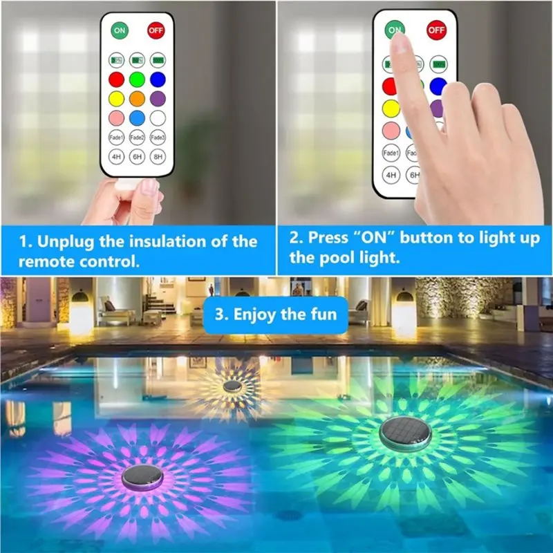GTBL 2X Solar Floating Pool Lights RGB Color Changing LED Solar Pool Lights For Pool Wedding Path Party Decoration
