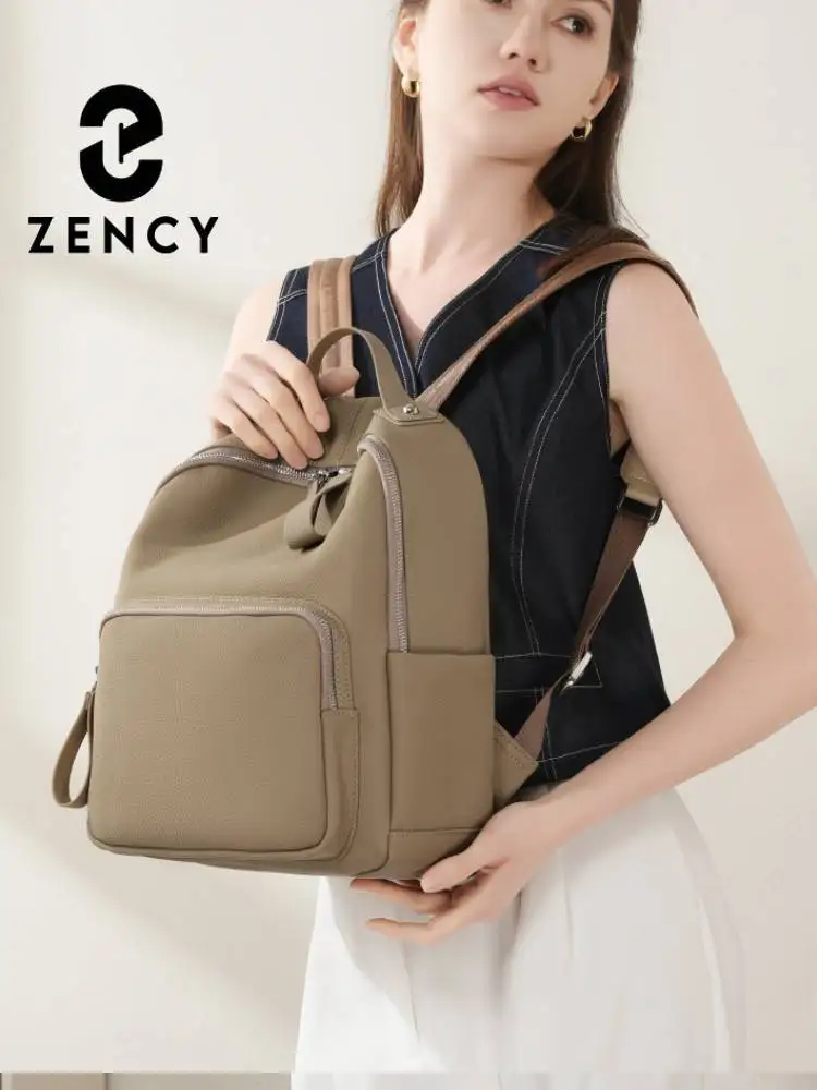 Zency Genuine Leather Women's Fashion Backpack Travel Shoulder Bags Roomy Small Knapsack for Travel Girls Simple Roomy Satchels
