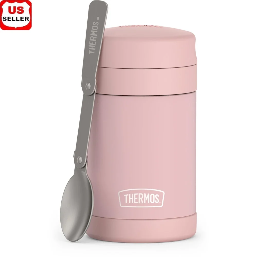 

16oz Vacuum Insulated Food Jar with Folding Spoon Double Wall Leakproof Stainless Steel Wide Mouth Ideal Camping Hiking Travel
