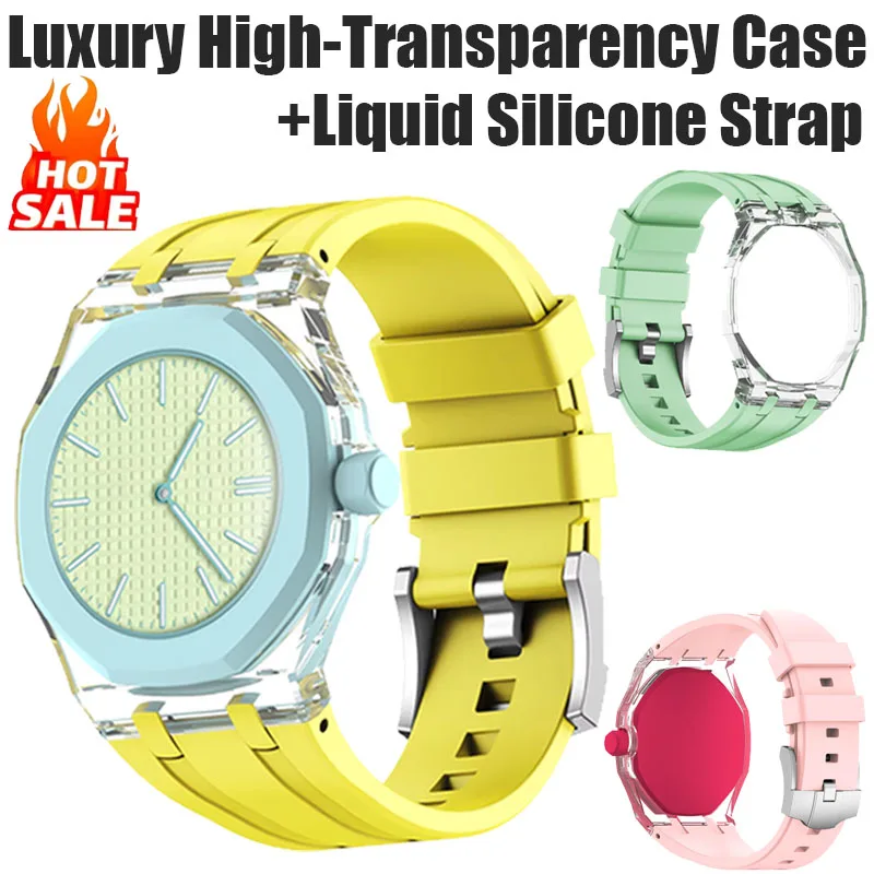 Luxury High-Transparency Case+Liquid Silicone Strap for Swatch X AP Royal POP All-in-One Sports Breathable Adjustable Wristband