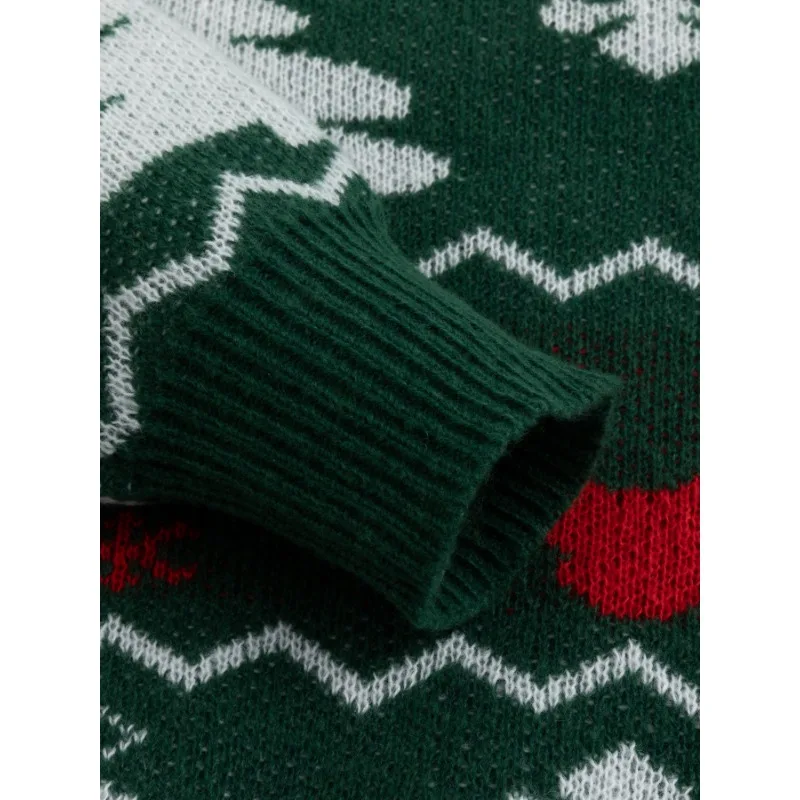 Maglione natalizio girocollo ampio verde pullover alla moda da uomo girocollo camicia a maniche lunghe con fondo