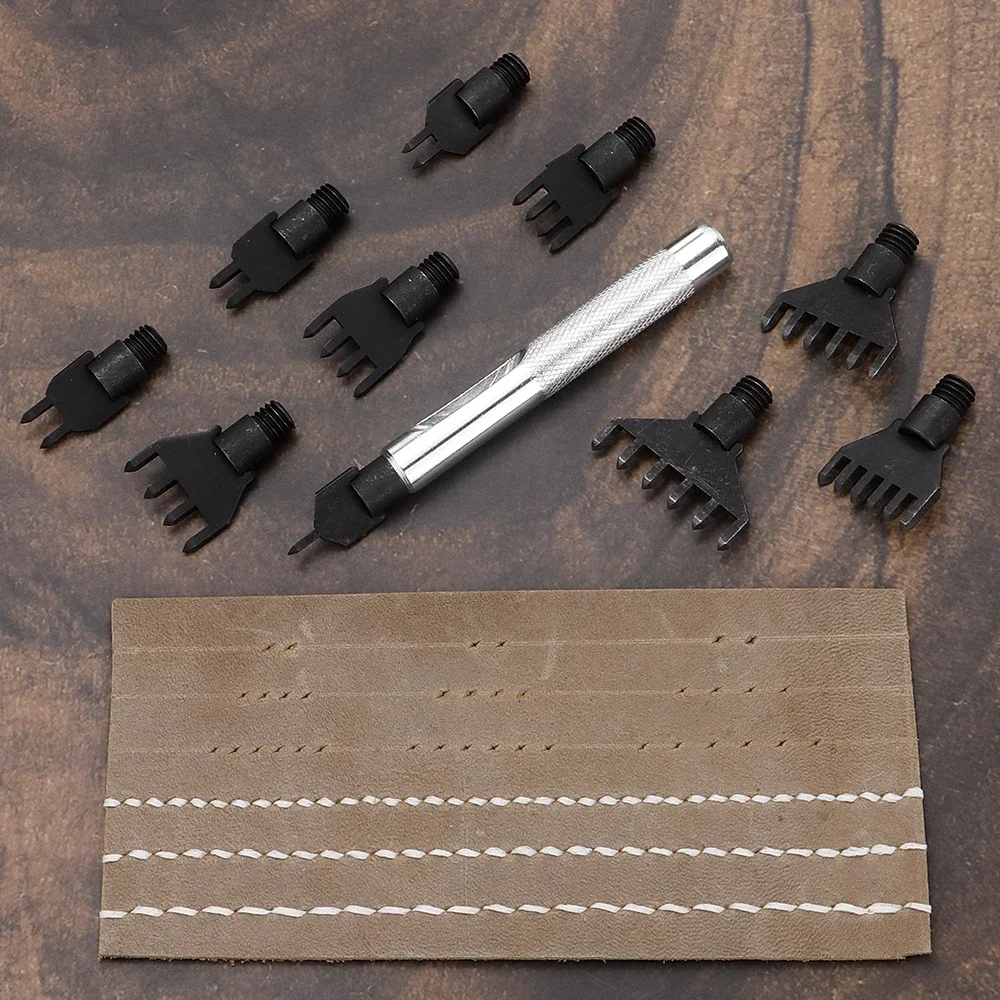 1Set Leather Punching Cut Tool with Interchangeable Multiple Teeth Heads, Multifunctional DIY Leather Handicraft Stamping Tool