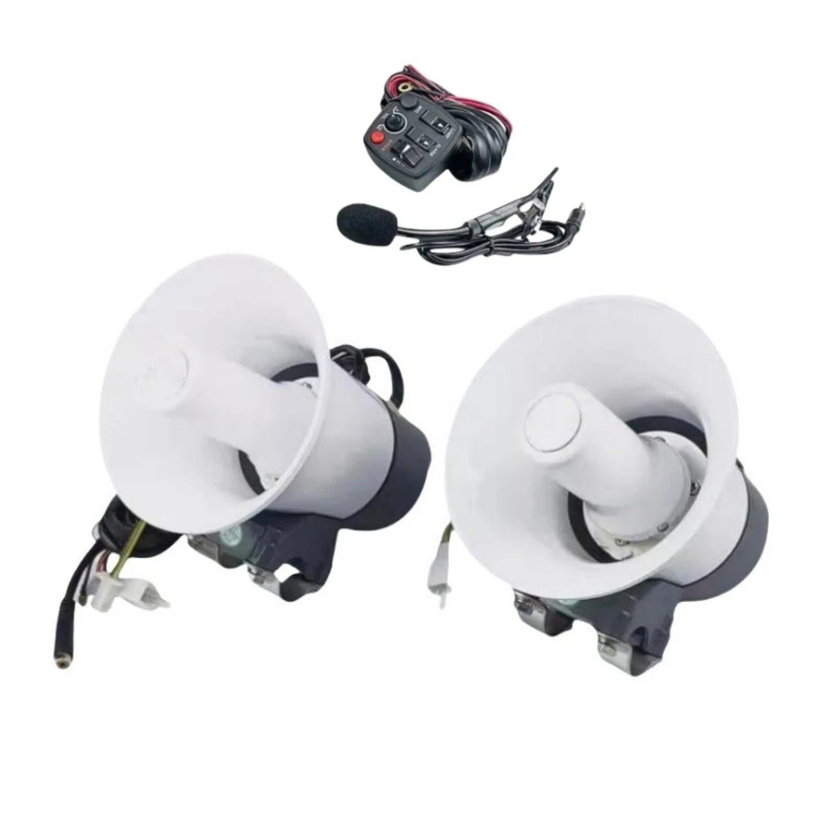 

2 шт., 20 Вт, двойной звуковой сигнал для мотоцикла, 3 тона, аварийная сирена, усилитель сигнализации с комбинированным переключателем и микрофоном, 12 В постоянного тока, водонепроницаемый