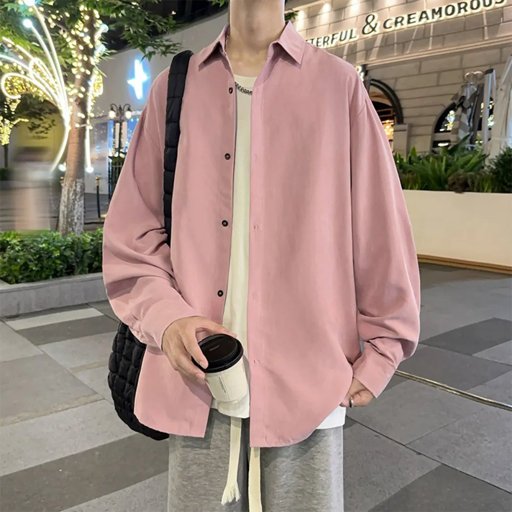 Peach Skin Fabric New Fashion Men\'s Women\'s Casual Shirts Oversize Spring Autumn Jacket for Men Loose Shirt Korean Trend