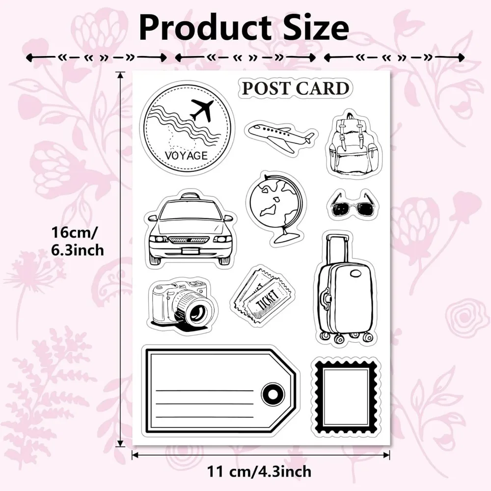 Travel Postage Clear Rubber Stamp Vintage Label Journey Frame Transparent Silicone Seal Stamp for Journaling Card Making