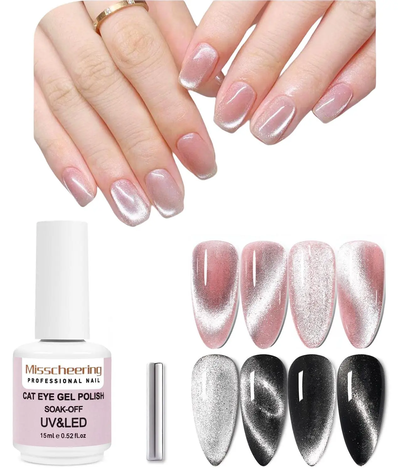 

Cat Eye Gel Nail Polish Glitter Holographic UV Gel with Magnet 15ml 9D Wide Translucent for Nail Art
