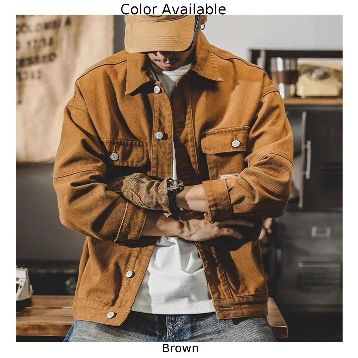 เสื้อโค้ทผู้ชายทรงหลวมแขนยาว, เสื้อโค้ทสำหรับใส่ทำงานกลางแจ้งไซส์ใหญ่ดูแลรักษาง่ายทนทานใช้ได้ทุกวัน