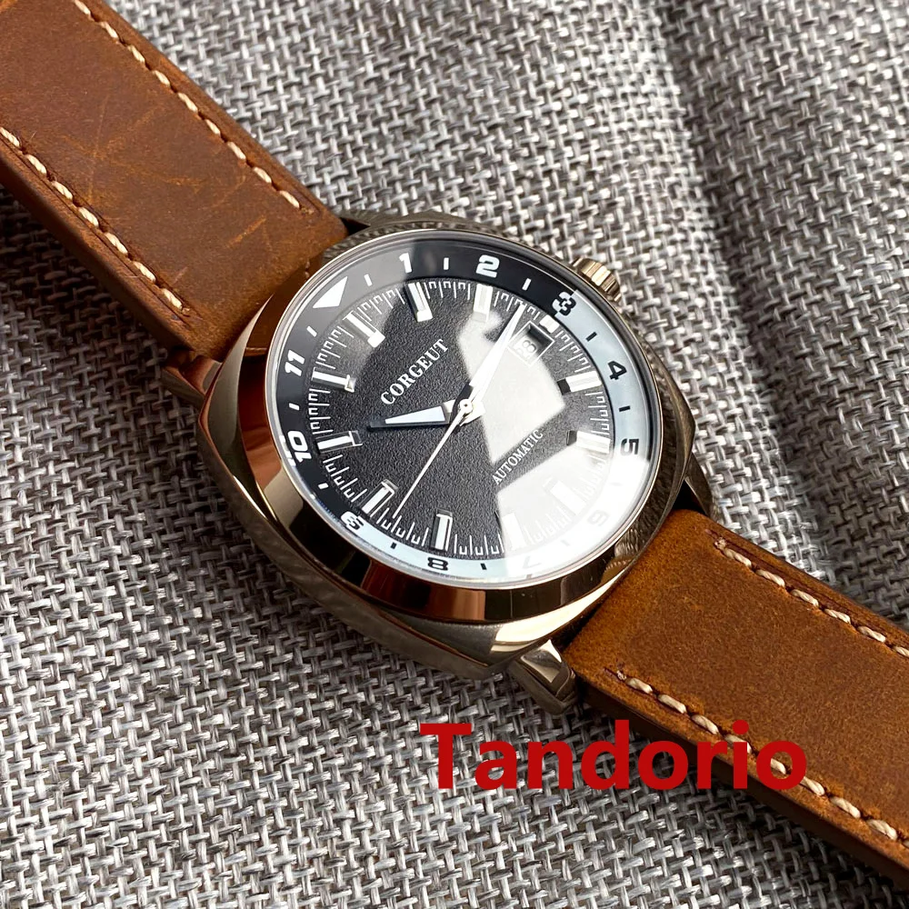 CORGEUT 42mm NH35 movimento nero/bianco/verde/blu quadrante orologio da polso da uomo custodia rivestita in PVD data luminosa cinturino in pelle