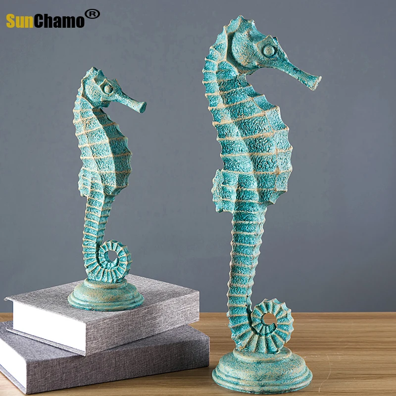 Mediterranean Style Home Furnishings Resin Seahorses Shell Living Room Wine Set Marine Theme Restaurant Murals Decoration Crafts