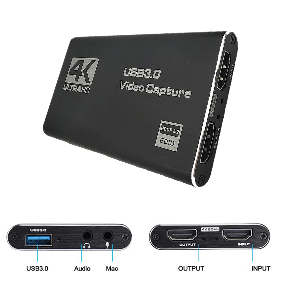 

4K HDMI-compatible to USB 3 Video Capture Card Video Recorder For Mix Wirecast Potplayer Encoder QuickTime Player Live Streaming