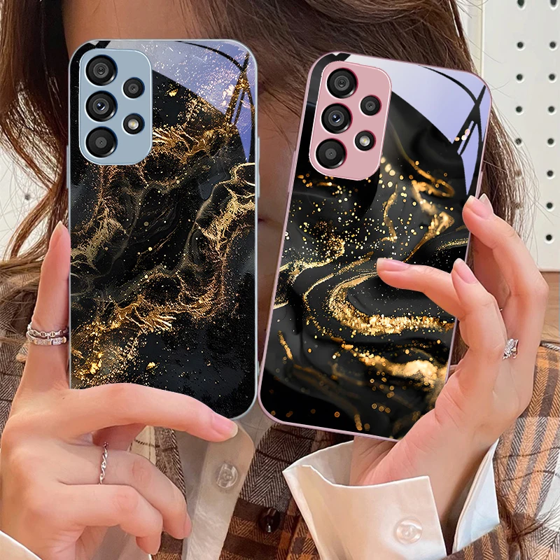 Dark Gilded Black For Samsung Galaxy S10 4G S20 11E 30 S21 21Fe 22 S24 Pro S23 Ultra 5G S8 S9 Tempered Glass Phone Case