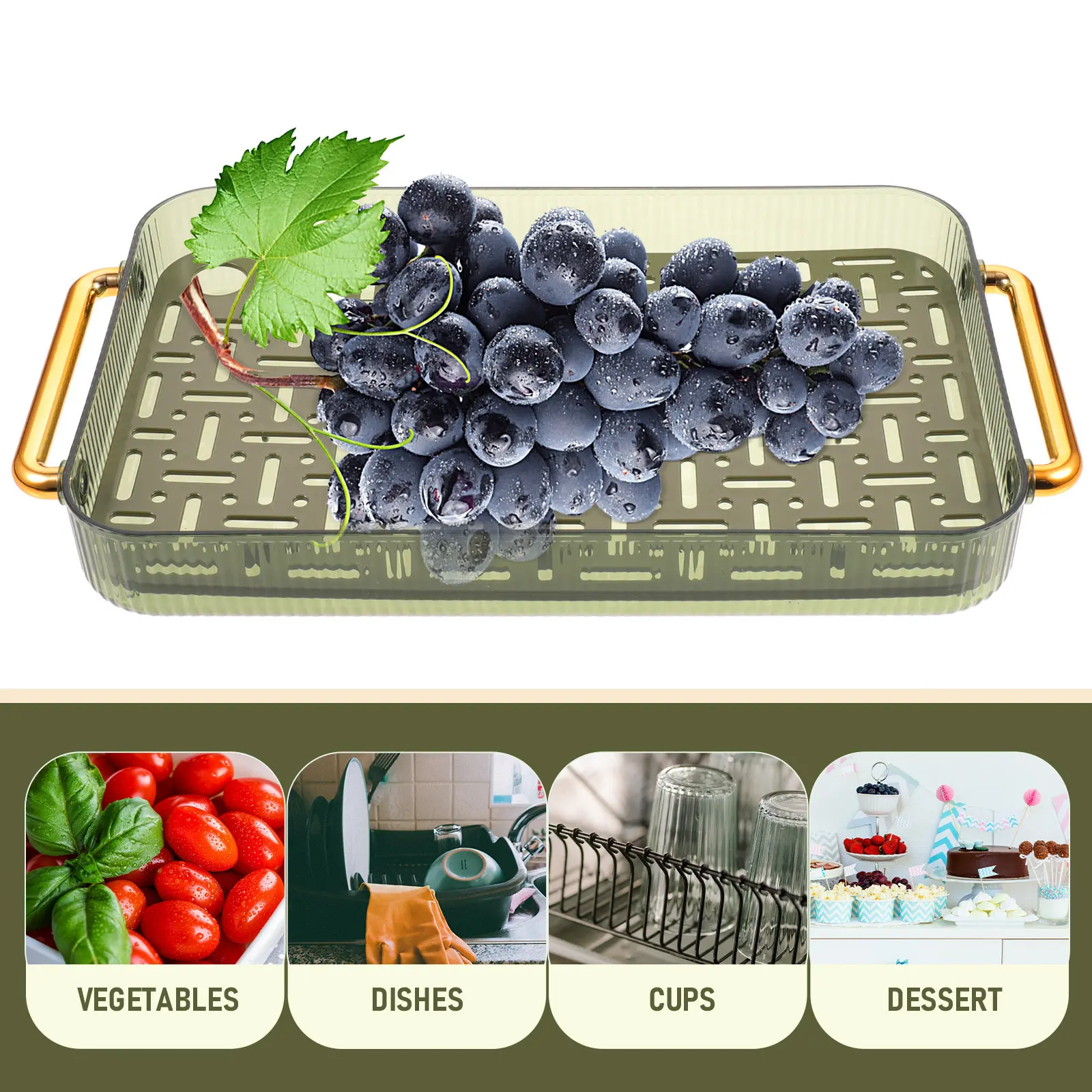 

Просторный кухонный поддон для сушки посуды с ручками, нескользящая поверхность для влажной и сухой уборки, прочная легкая пластиковая сушилка для посуды на столешницу