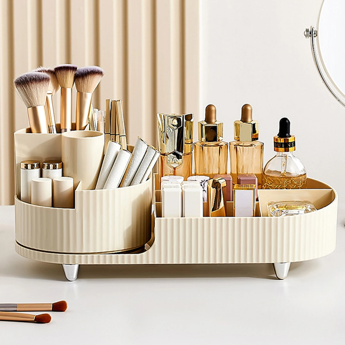 360° Rotating Degree Makeup Brush Holder Large Capacity Cosmetic Storage Stand Space Saving Makeup Display Organizer