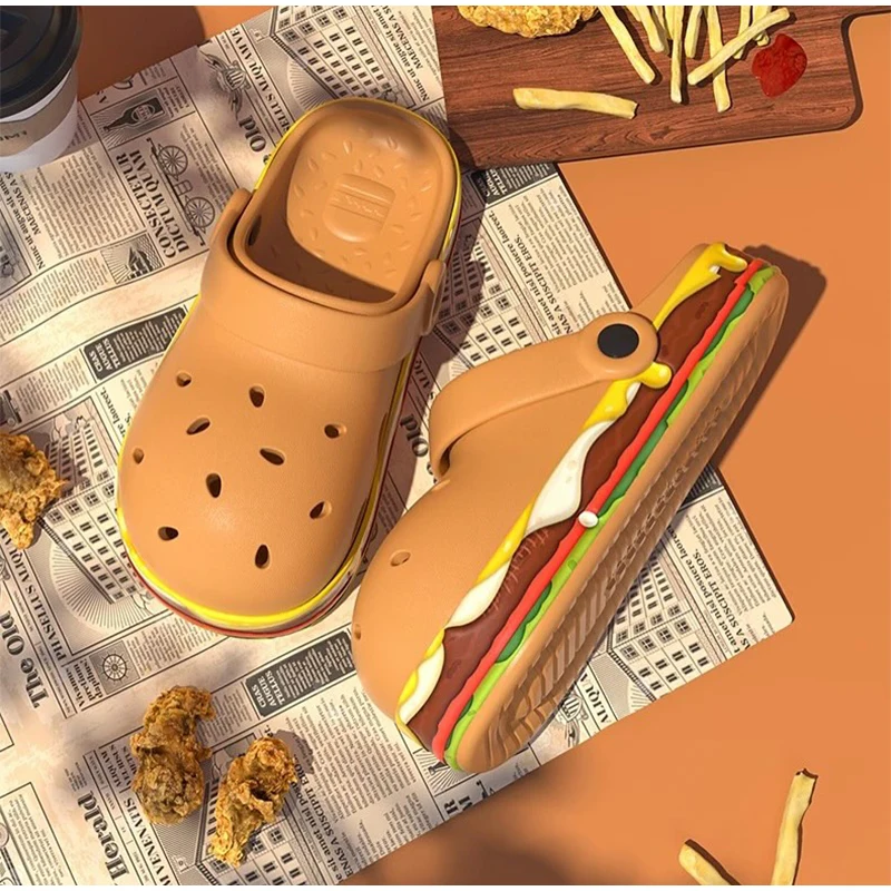 

Женская обувь с отверстиями для гамбургеров, дышащая удобная обувь с большим носком, уличная повседневная обувь без шнуровки, тапочки, сандалии на толстой подошве