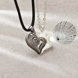 2Pc Magnetic Couple Necklace Set Distance Heart Matching Projection Pendent 100 Languages I Love You Lovers  Necklace Jewelry