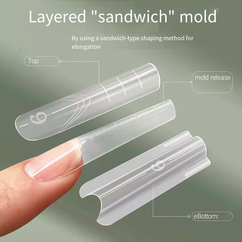 240 Uds sándwich doble forma de uña ataúd almendra formas de uñas 15 tamaños reutilizables formas inferiores superiores extensión de Arte de uñas molde superior molde inferior