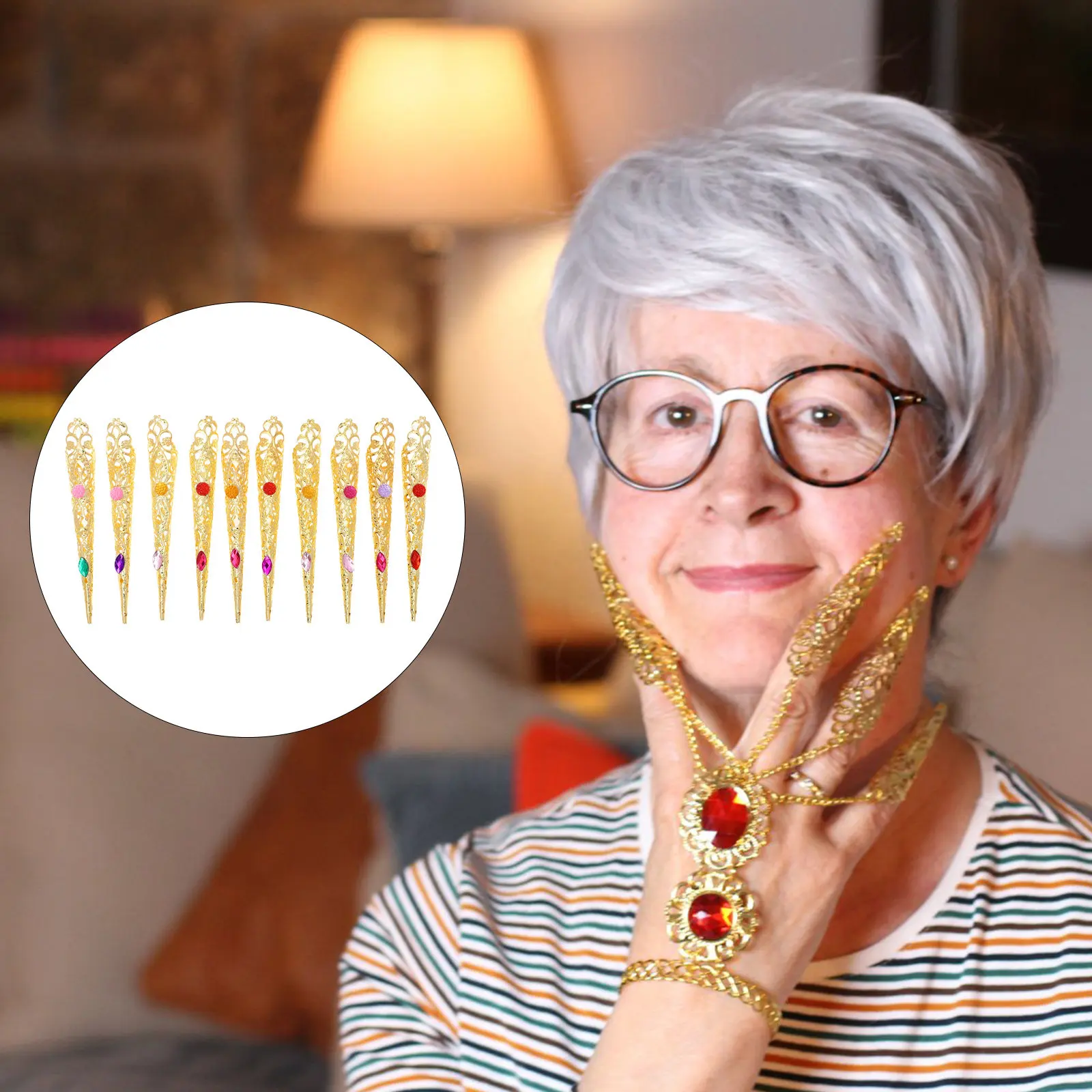 

10 шт. кольца для ногтей со стразами, шикарные украшения для рук для женщин, костюмы для косплея на Хэллоуин, прочный сплав, привлекательный дизайн