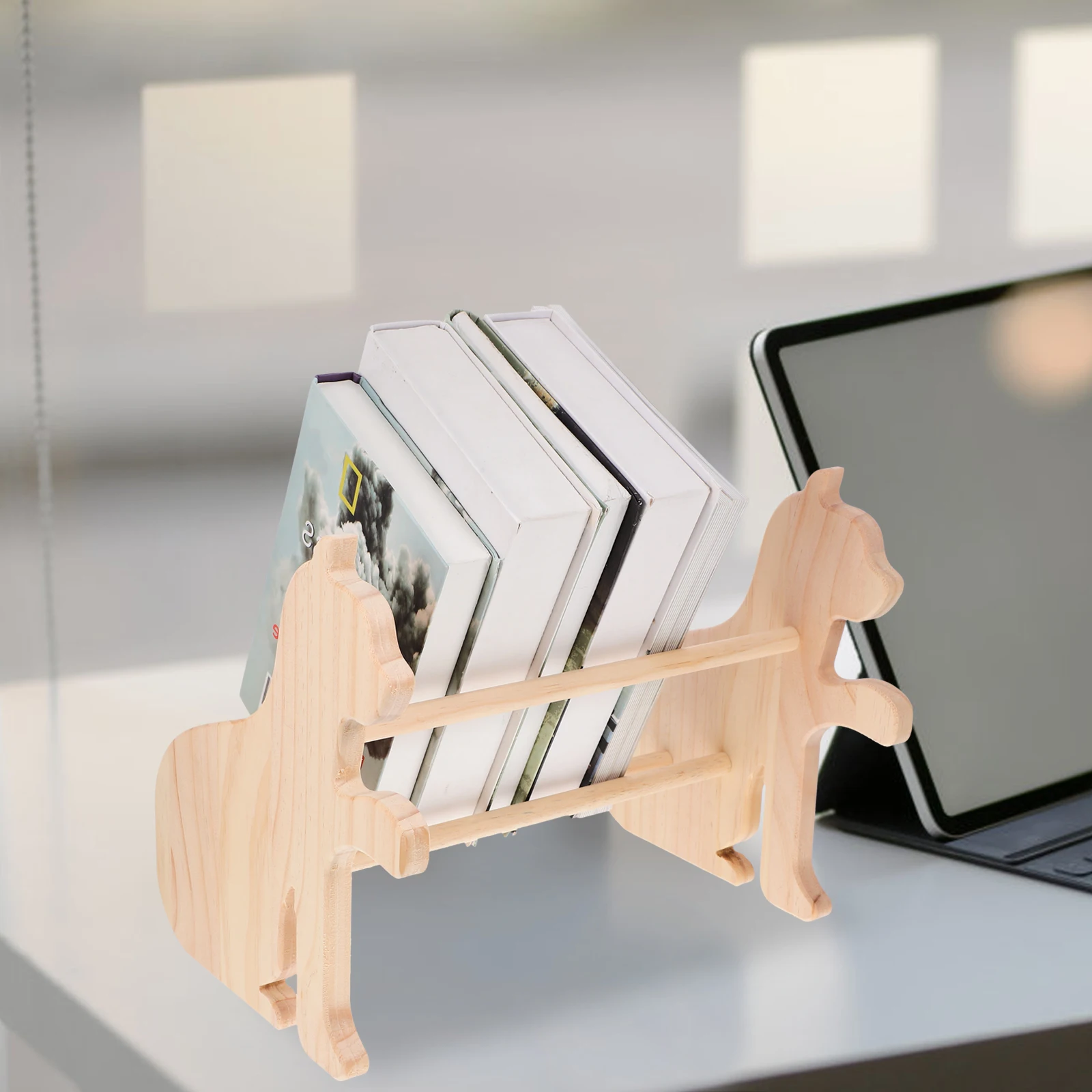 

Cute Cat Shaped Desktop Bookshelf Book Holder Wood Storage Rack Organizing Bookshelves