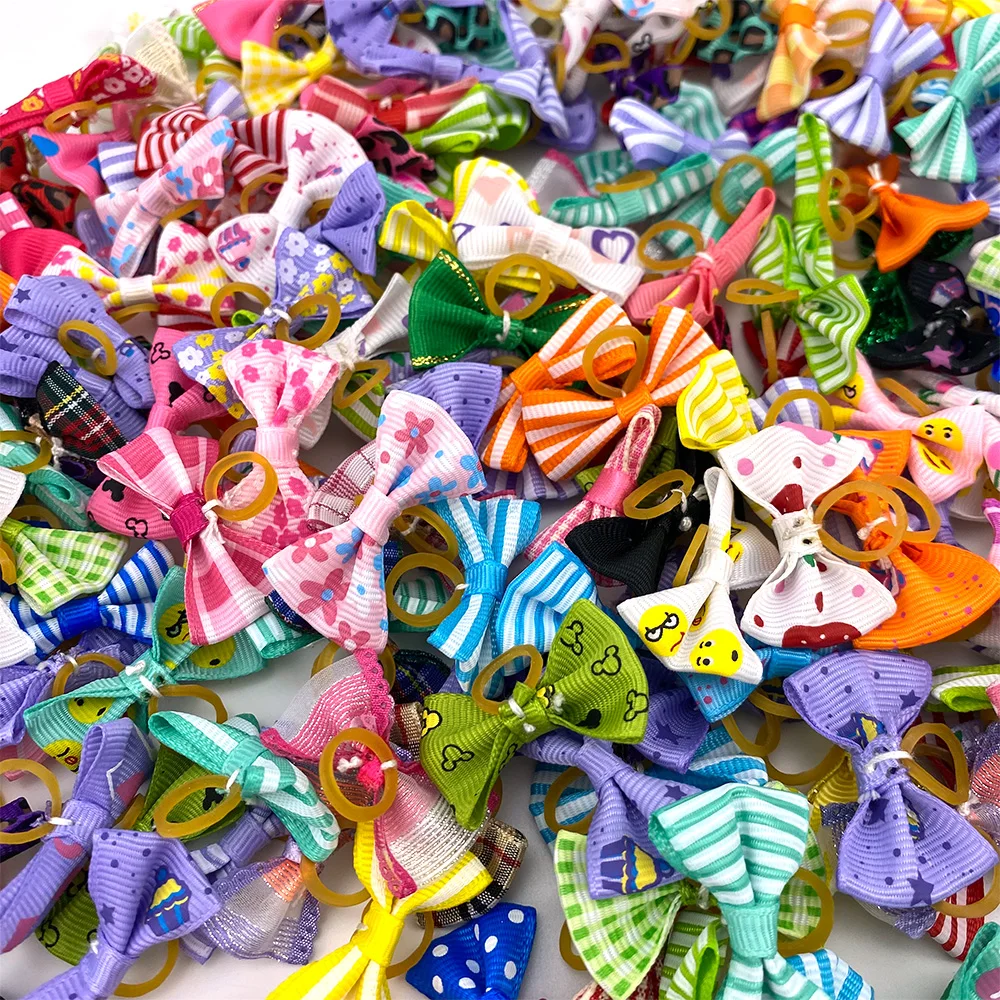 Set Cute Pet Hair Bows Small Dogs Hair Accessories Rubber Bands Puppy Mix Colours Decorate Wholesale Supplier 5/10/30/50/100 Pcs