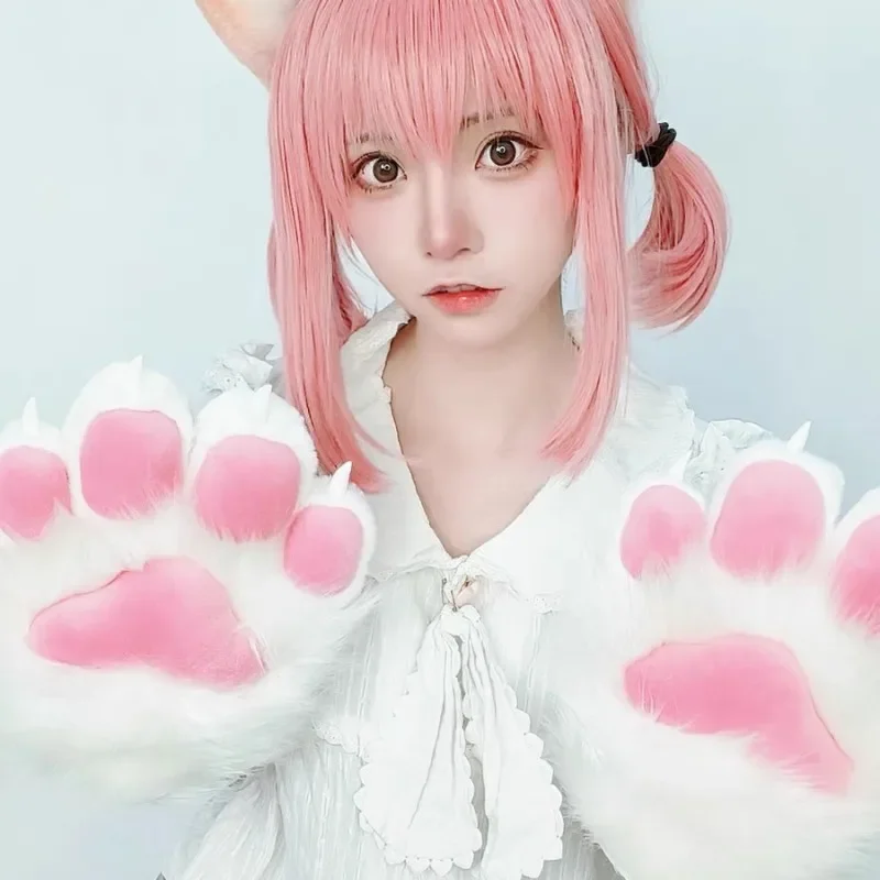 Furuit Claw Cosplay Costume Colored Plush Animal Claw Gloves Cute Furry Cat Claw Winter Warm Gloves Accessories Girl Toy Gift