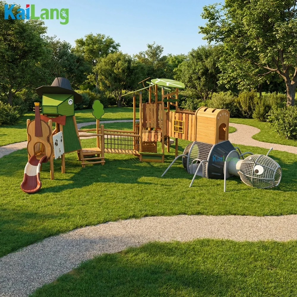 Деревянный балансировочный мост-качели для детей в виде лесных животных, уличный спортивный комплекс для парков развлечений