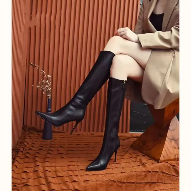 

Autumn Winter New Styles Fashion High Heels Shoes Female Boots Pure Color Sexy Shoe Heel Pointed Modern Boots 9cm