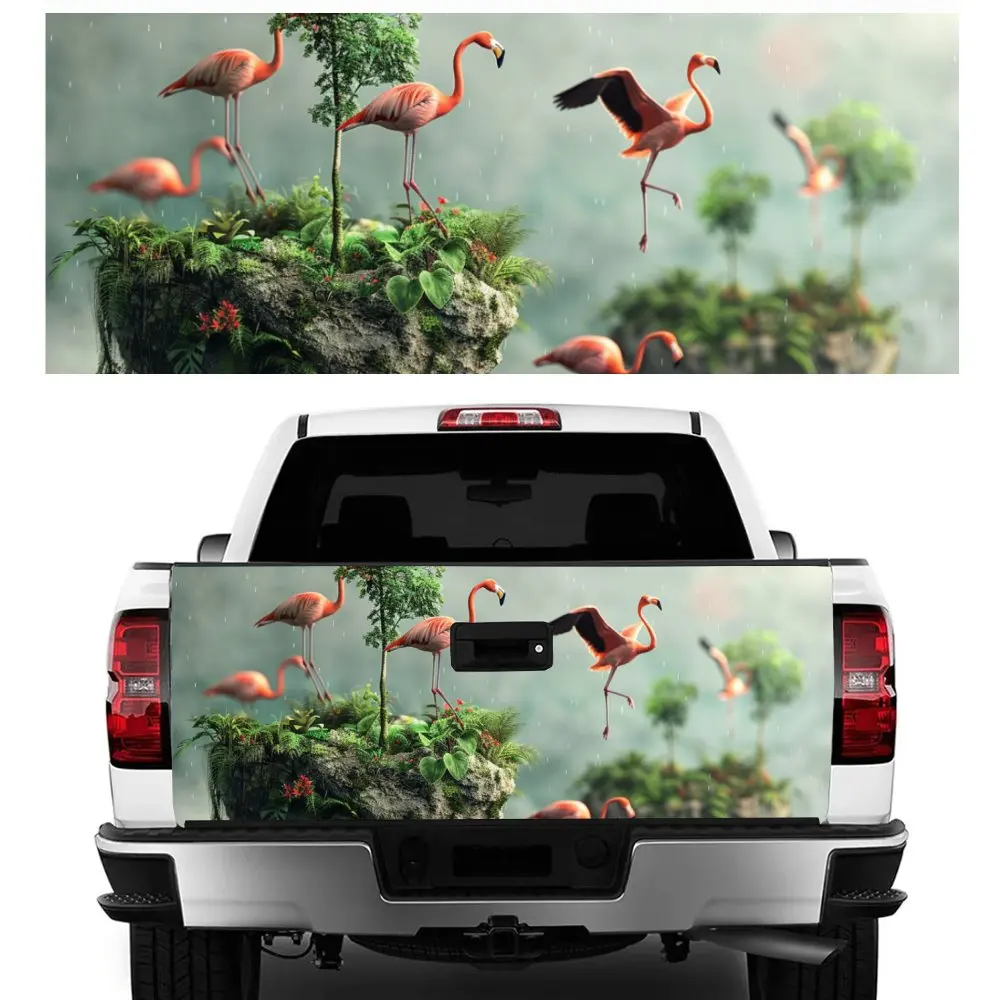 Flamingo Standing in Rain Print Car Tail Trunk Protect Vinly Decal Auto Accessories Hood Decoration Sticker for Off-road Pickup