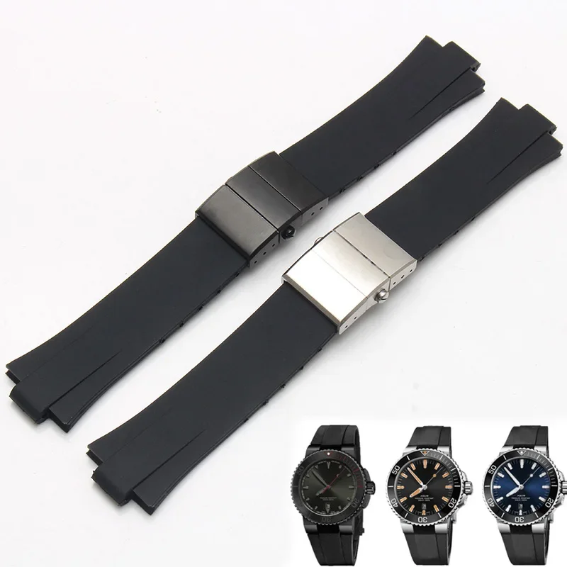 Convex Interface 24*11 Silicone Rubber Strap for ORIS AQUIS Bracelet Diving Watch Strap Waterproof Watchband Folding Buckle