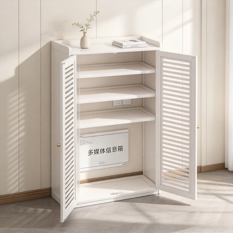 Armoire murale pour routeur sans perçage, étagère de rangement pour modem anti-poussière avec trous pour câbles et couvercle pour décodeur ou organisation réseau