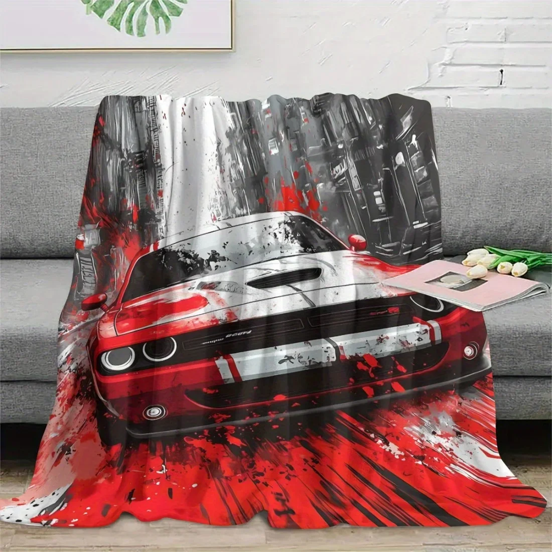 Car Themed Blanket Throw Fleece Muscle Car Dodge Charger Automotive Style Blanket Decor 150x230cm Indoor Couch Throw Gift