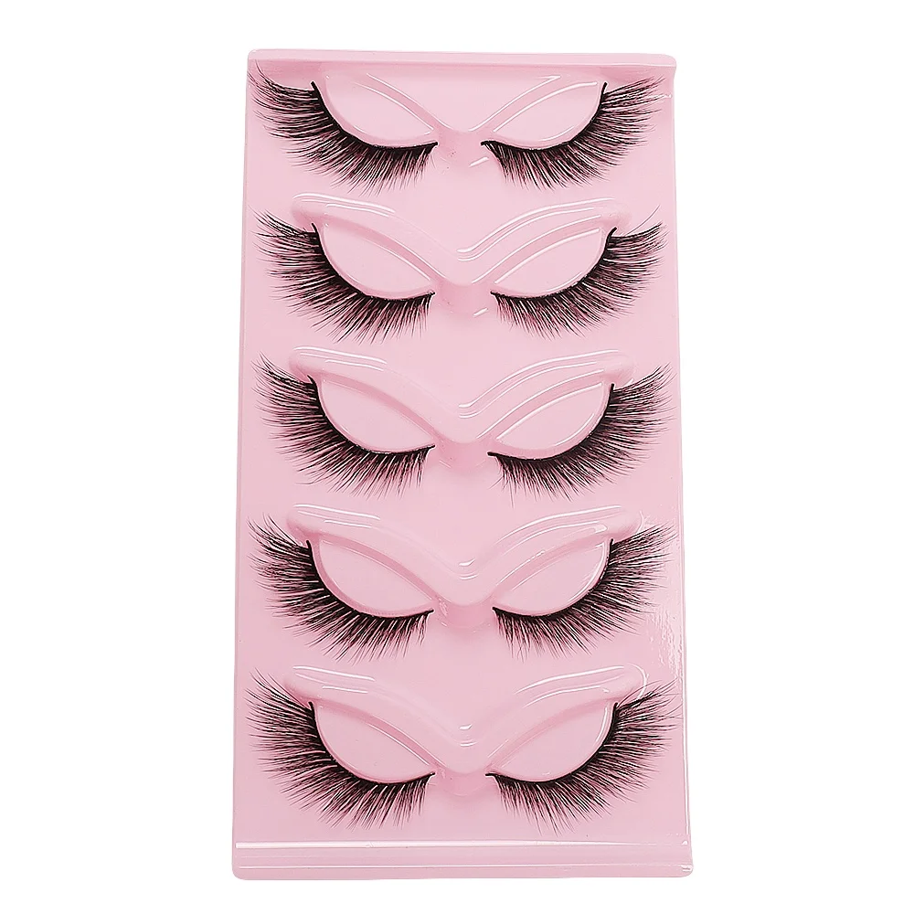 5 أزواج من الرموش الصناعية الصناعية المنفوشة بشكل طبيعي - رموش صناعية ممدودة على شكل عين القطة، مما يجري جريء