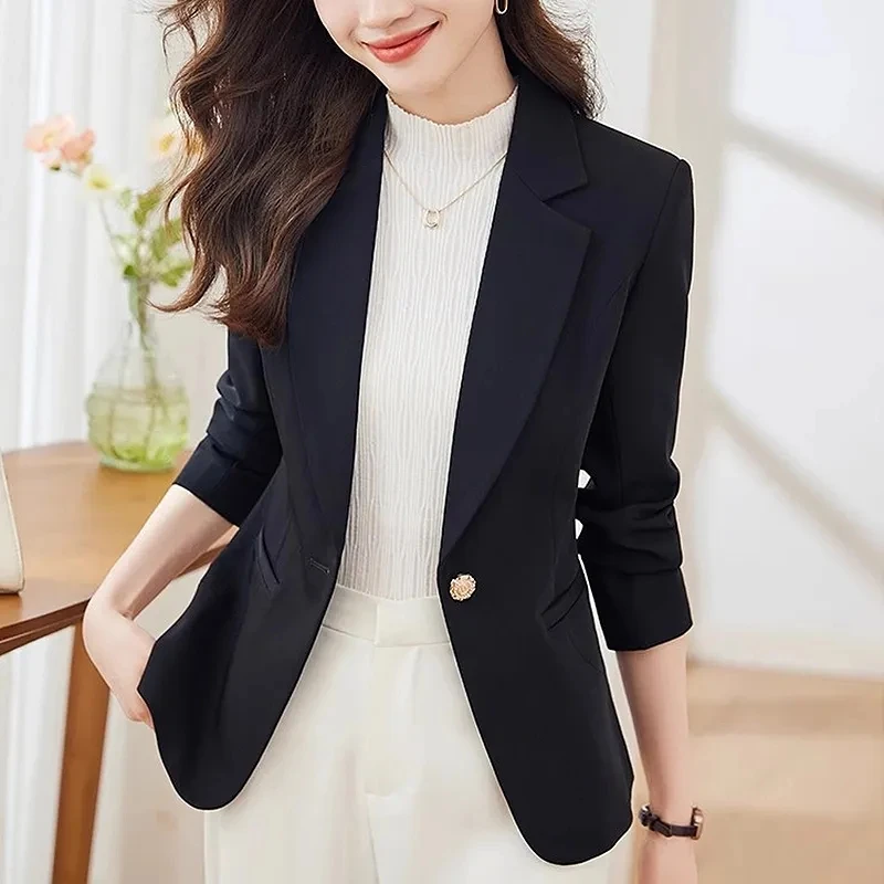 Spring Autumn Female Solid Color Suit Coat 2024 Women Advanced sense Leisure Blazer Jacket Korean Lady Short Fashion Top Outwear