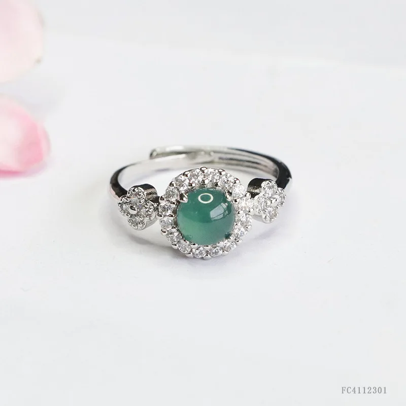

Burmese Blue Water Cabochon Jadeite Ring Exquisitely Carved Auspicious Cloud Motif Elegant Jade Gemstone Jewelry for Women