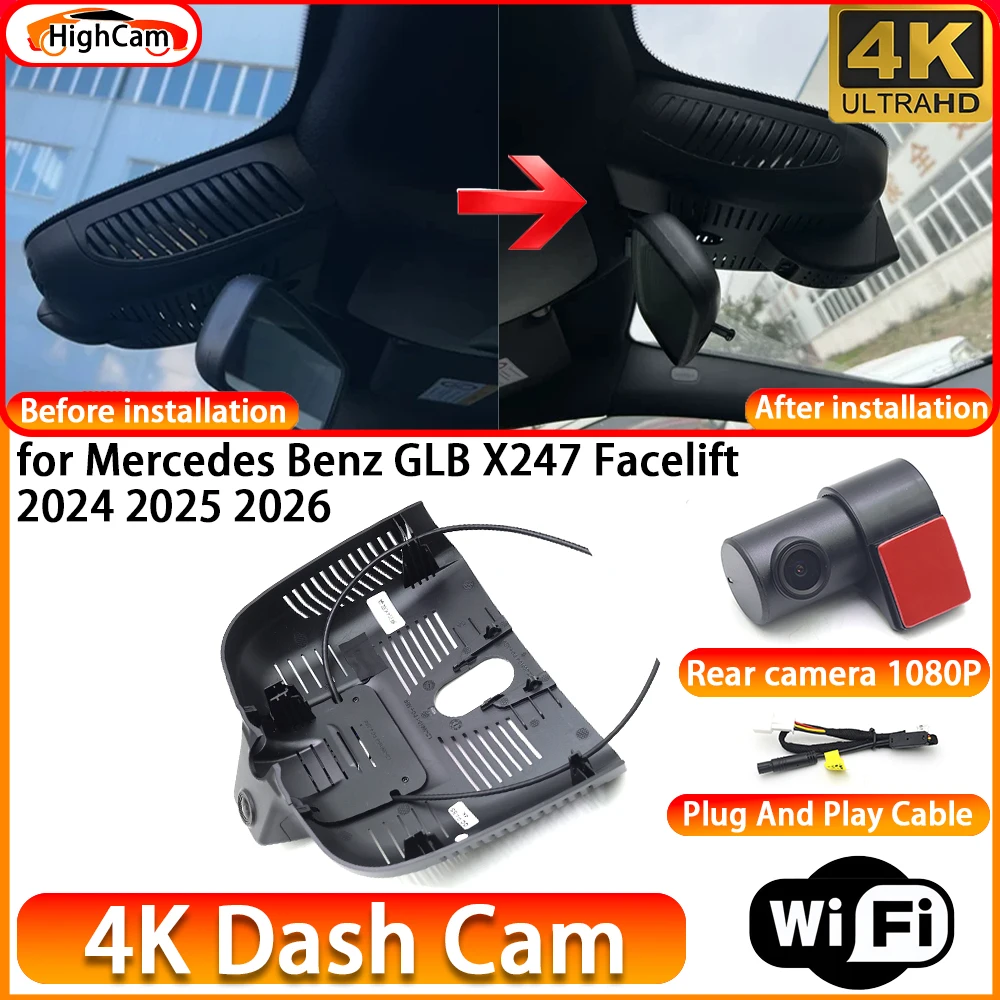 for Mercedes Benz GLB X247 Facelift 2024 2025 2026 OEM 4K DVR Dash Cam Front Rear Camera WiFi Video Recorder Plug and Play