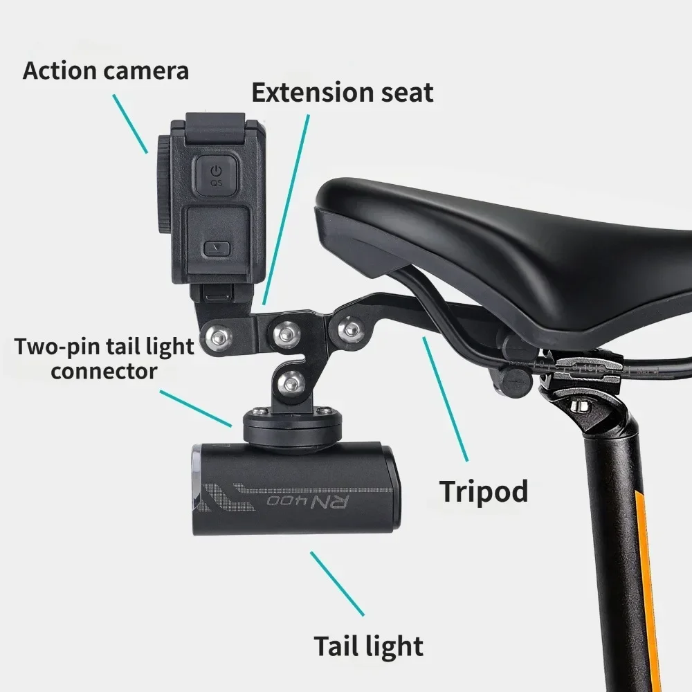 Bicycle Taillight 1-to-2 Adapter Bracket Extension Mount, GOPRO Action Camera Rear Expansion Conversion Base Cycling Equipment