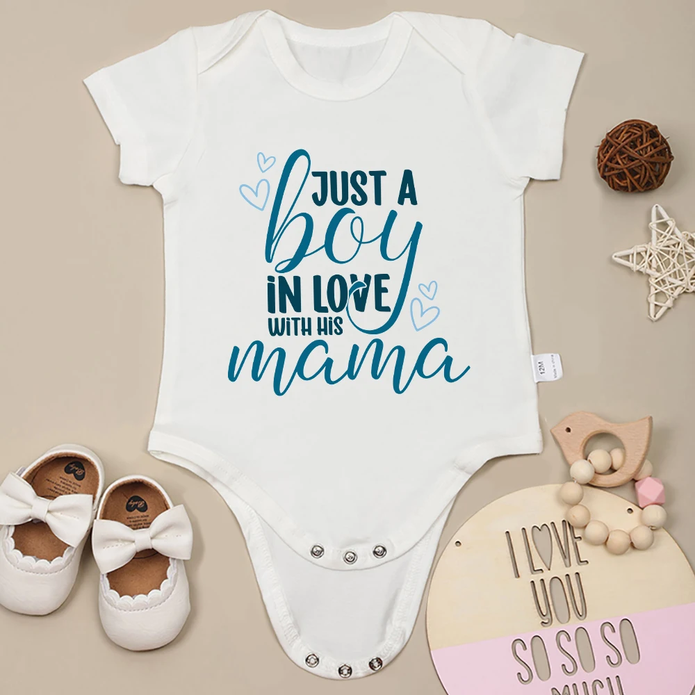 Just a Boy In Love With His Mama Baby Onesies Beautiful Fashion Short Sleeve Cotton Newborn Clothes White Crew Neck Romper