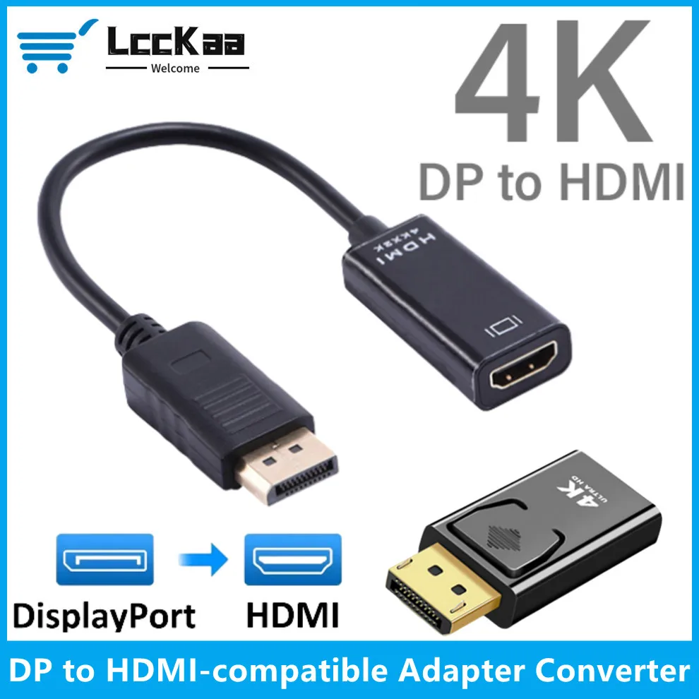 4k dp para hdmi-conversor de adaptador compatível displayport para hdmi cabo dp macho para hdmi fêmea hd tv vídeo adaptador de áudio para tv pc