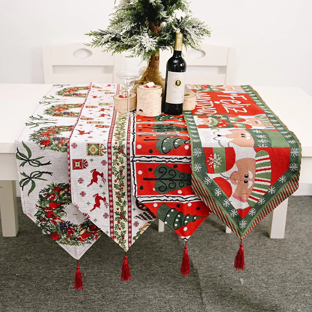 Festive Christmas Table Runner Knitted Tablecloth Holiday Dining Table Cover Xmas Party Home Kitchen Decor