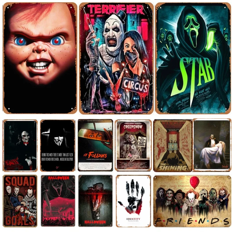 Metal Tin Poster Retro Horror Movie Metal Tin Sign Plaque Poster for Bar Club Wall Decor Retro Home Vintage Wall Plate Pendant