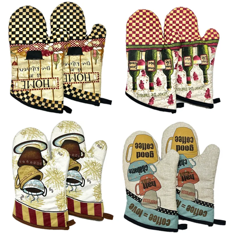 

1Pc 18x33cm Cotton Vintage Printed Oven Mitts Baking Glove Pad Microwave Insulation Kitchen Tool Party Gift