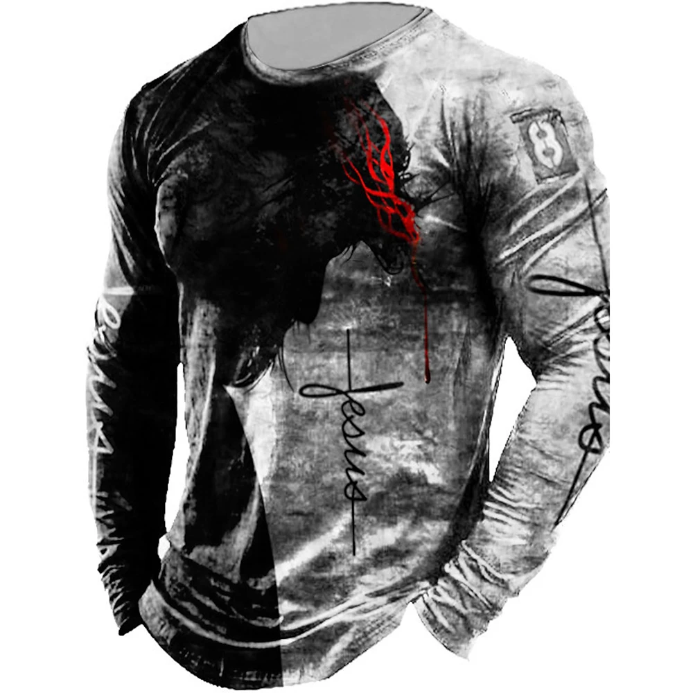 Męska grafika z długim rękawem Bez polowania na zwierzęta Sporty rekreacyjne T-shirt sportowy na świeżym powietrzu Fitness Retro Klasyczny top z długim rękawem