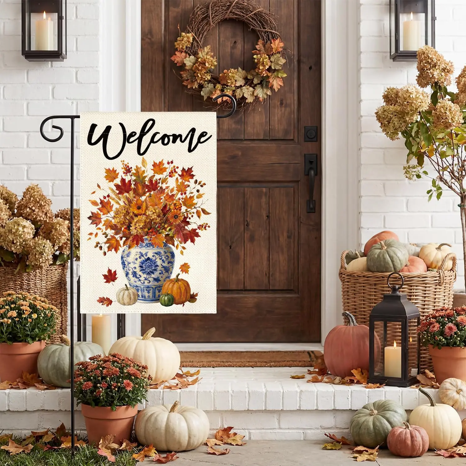 AVOIN colorlife Welcome Fall Chinoiserie Garden Flag 12x18 Inch Outside yyi