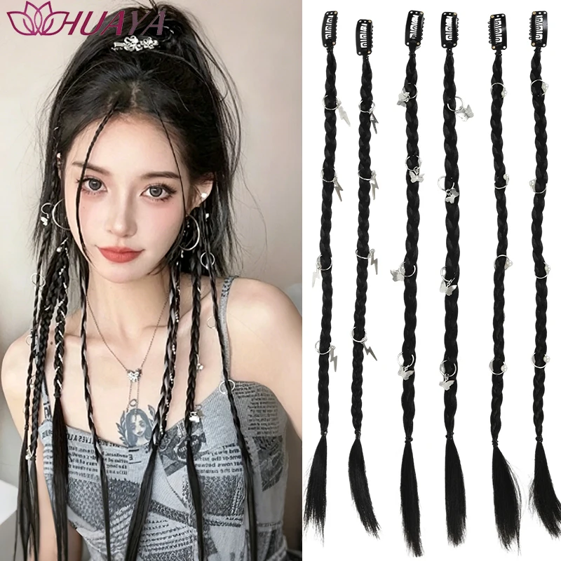 Synthetic fiber braided wig with BB clips, Y2K punk hair accessories for girls, suitable for daily wear, cosplay andpartystyling