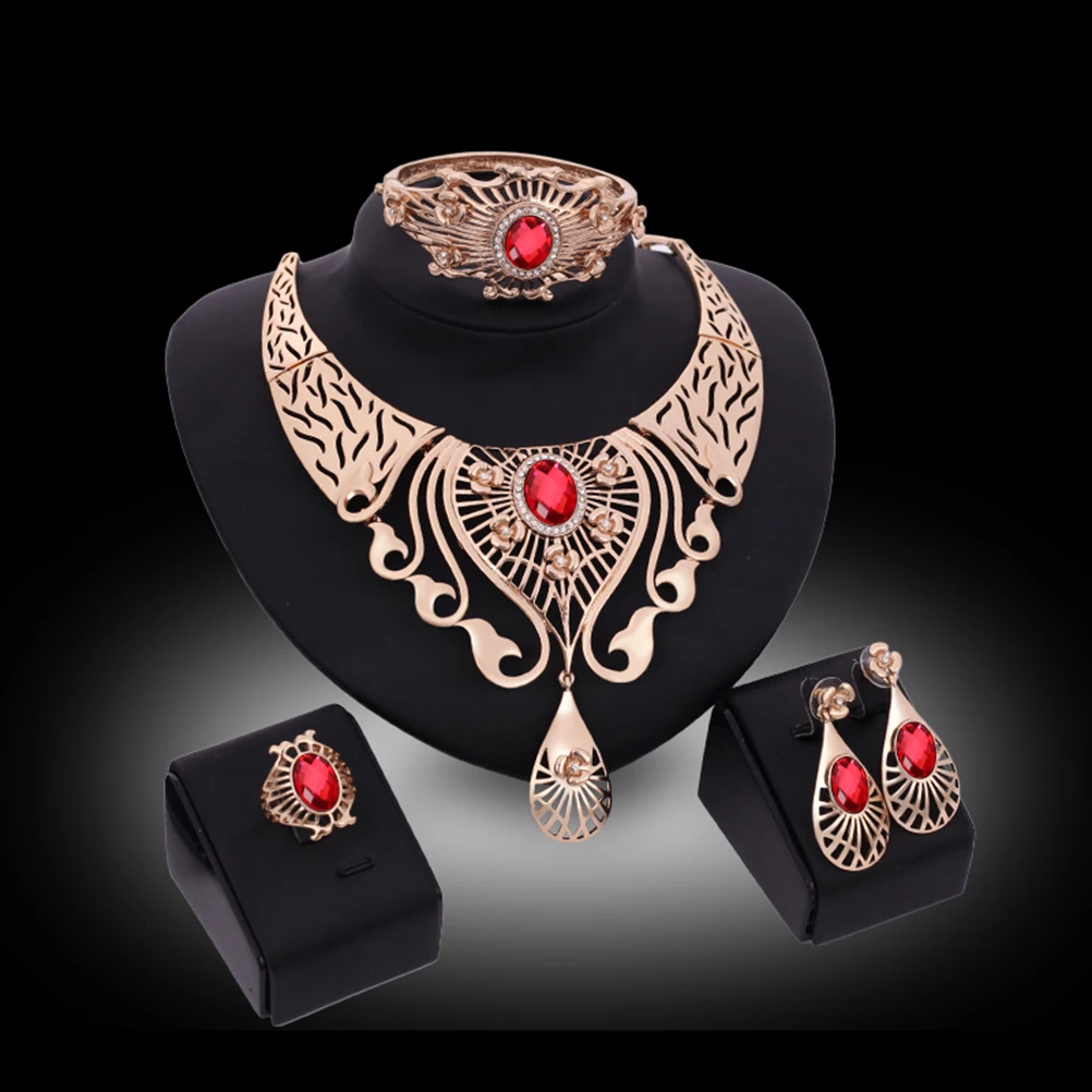 

Royalblue Jewelry Set Crystal Rhinestone Necklace Earring Bracelet Ring For Women Prom Party Wedding Decoration
