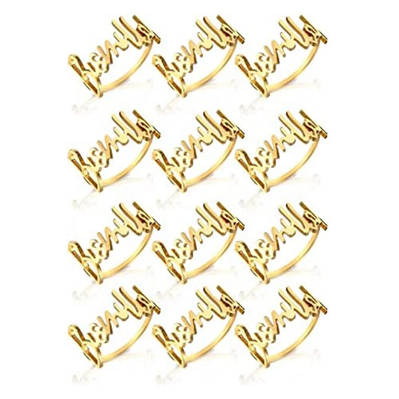 حلقات منديل A45I، حلقات منديل رمضان، أبازيم منديل معدنية لتزيين الطاولة الذهبية لحفلات الزفاف الإسلامية الإسلامية