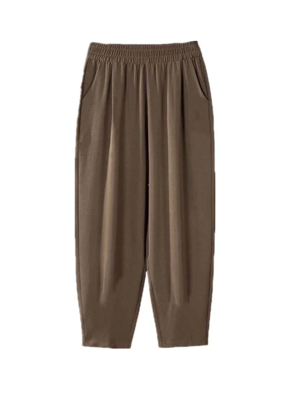 Pantaloni estivi a gamba dritta a vita alta in seta di ghiaccio sottile Pantaloni da mamma a nove punte casual larghi da donna in fibra di poliestere coreana