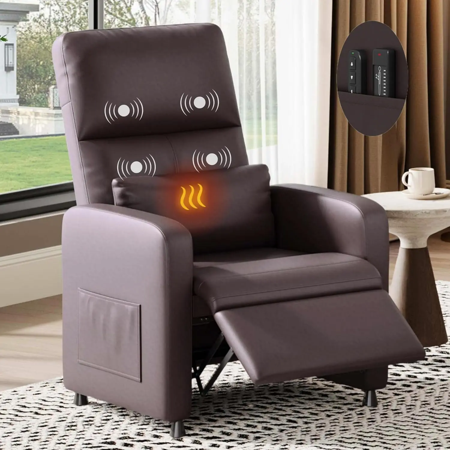 

Electric Recliner Chair with Heat and Massage, Adjustable Ergonomic PU Leather Sofa for Living Room