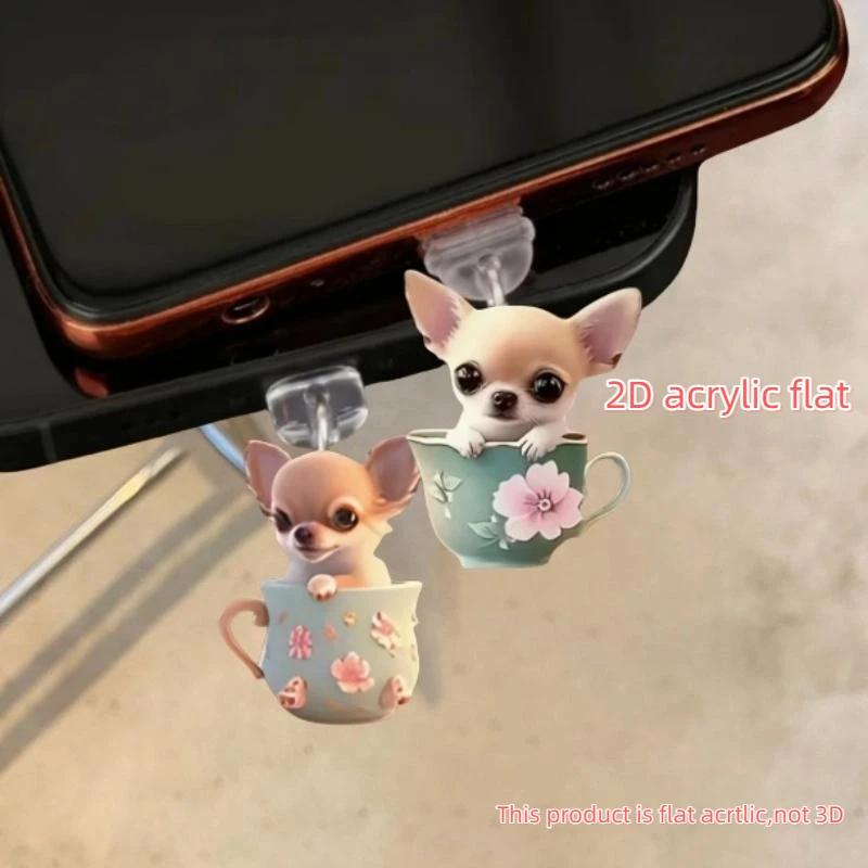 Bonito 2d acrílico cão telefone poeira plug pingente para iphone samsung xiaomi tipo-c/ios interface célula poeira plug acessórios